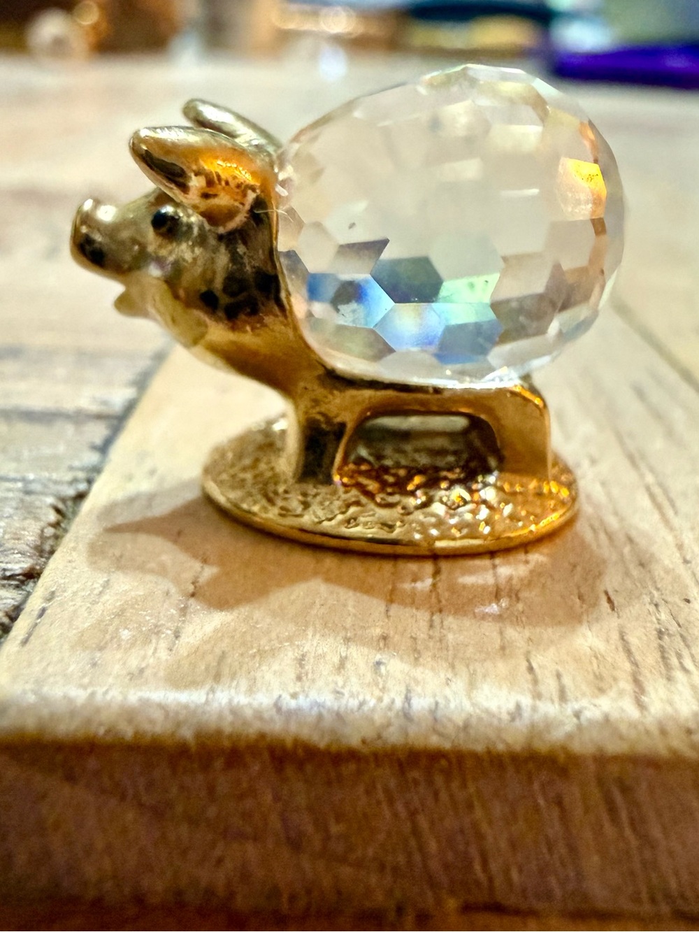 VTG 1980s Lencia Star Collection Gold & Crystal Pig Figurine Austria
